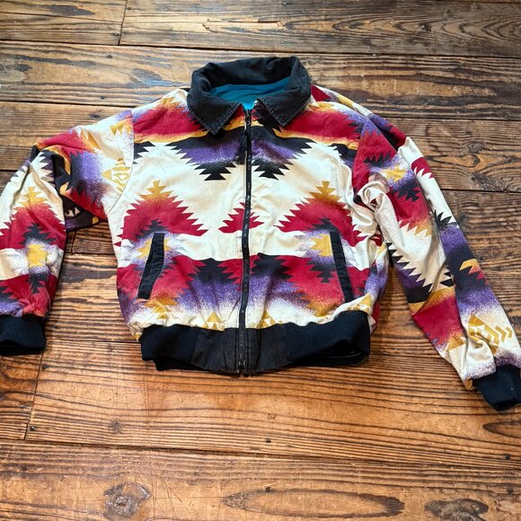 Vintage Rode Walker Aztec Southwestern Tribal Reversible Jacket 80s Mens Size XL - Picture 1 of 16